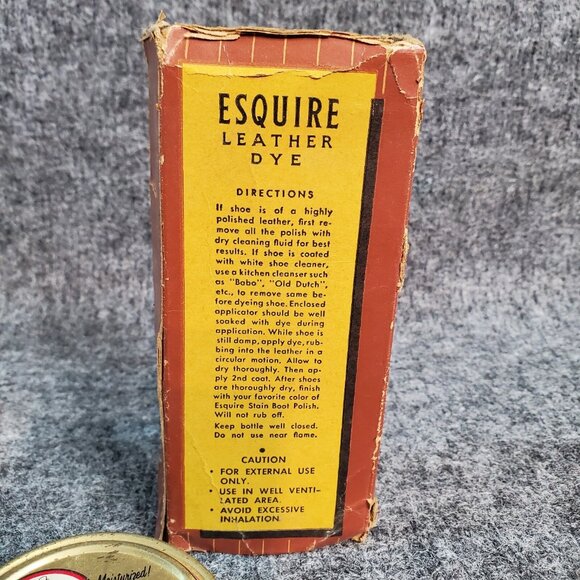 Vintage ESQUIRE SCUFF-KOTE & Patent LEATHER Dye Shoe Polish Bottles & Boxes - Picture 11 of 11